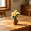Dollhouse Potted Plant 1:12 Scale Hand-Kneaded Miniature Rattan Flower Pot with Lifelike Petals Leaf Veins Dollhouse Decor Accessory