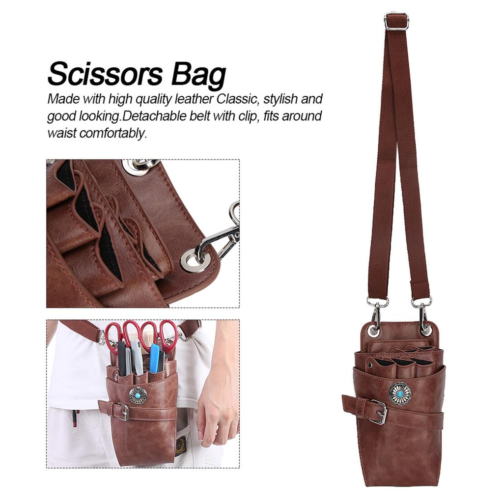 Friseurscherenetui Holster mit Gürtel Friseurbedarf Hüfttasche Etui Tasche Braun