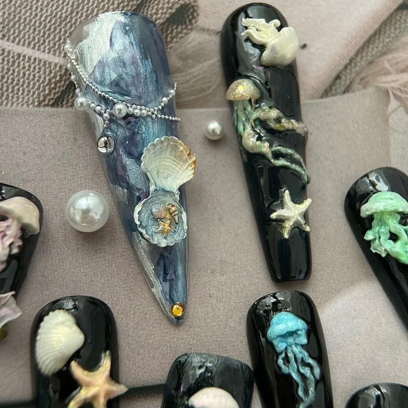 סדרת אוקיינוס תלת מימד תבנית סיליקון לציפורניים מדוזה כוכב ים צדפות אמנות ציפורניים גילוף תבניות כלי עיצוב מניקור קישוט אמנות ציפורניים DIY