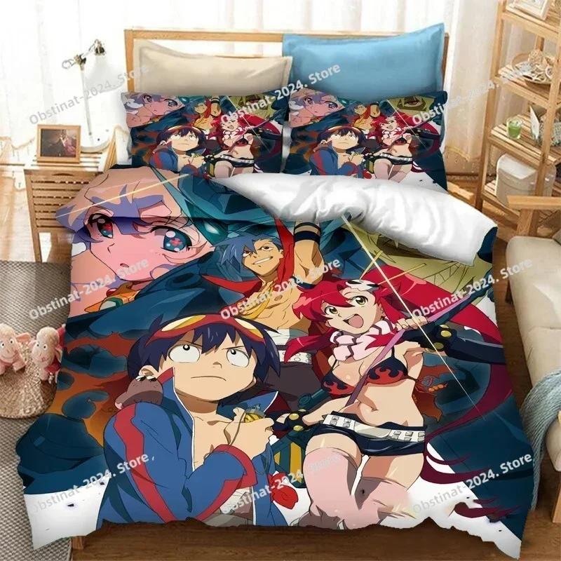 Anime Tengen Toppa Gurren Lagann Kamina Printed Bed Set Duvet Cover Pillowcase Bedding Set Bed Linen Sheet Quilt Cover Full Size