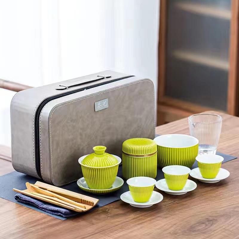 Ceramic tea set Home office tea art teaching Simple small fresh ceramic kung fu tea set Portable travel bag
