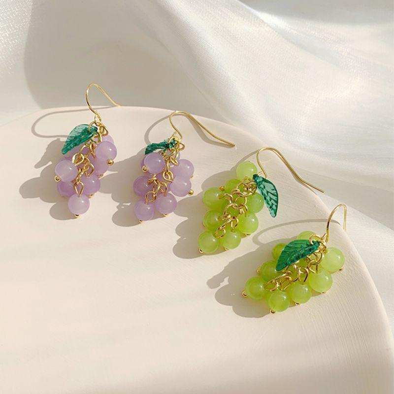 Sweet Summer Xiaoqing Sweet Beaded Ear Hook Temperament Purple Grape Fruit Earrings Fashion Personalized Ear Jewelry Women