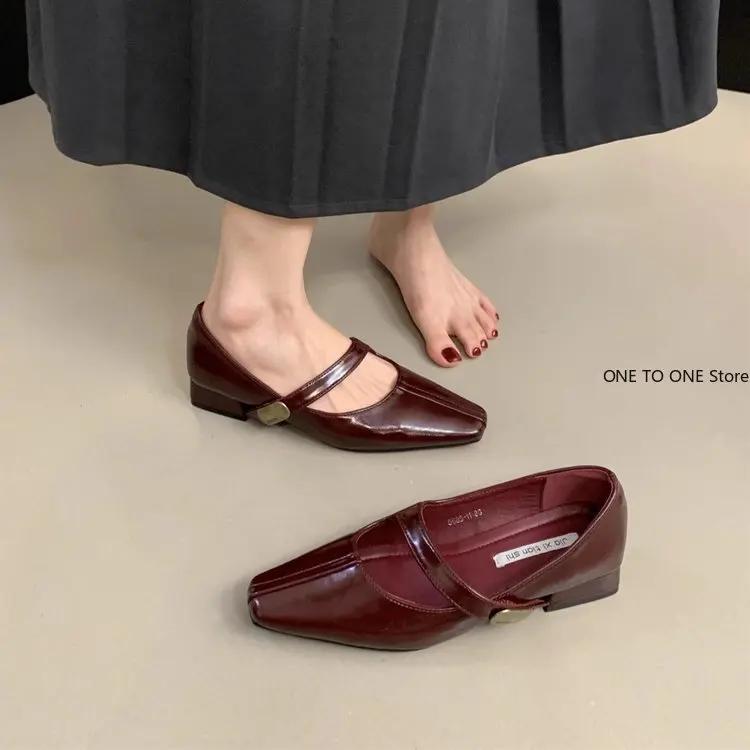 2024 Spring Retro Women's High-Heeled Shoes Fashion Mid Heel Pointed Toe Party Shoes Women Chunky Mary Jane Shoes Zapatillas