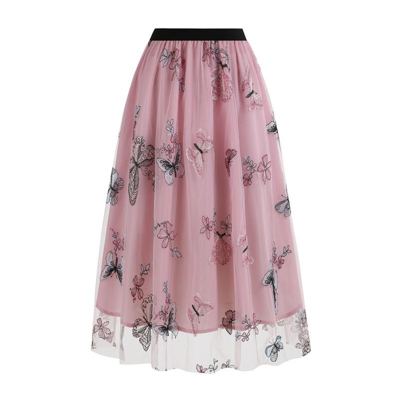 

Юбка-бабочка в стиле ретро с вышивкой из сетки, весна-лето, новая элегантная юбка А-силуэта средней длины QT2460 M розовый