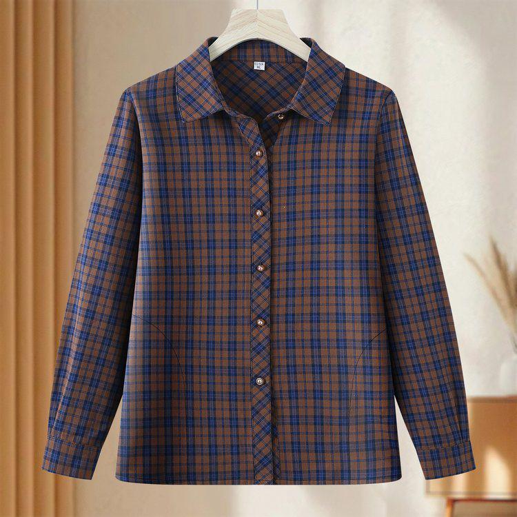 

100% Cotton Plaid Shirt for Mature Women, Casual Spring Top, Stylish Pure Cotton Wear 3XL темно-синий