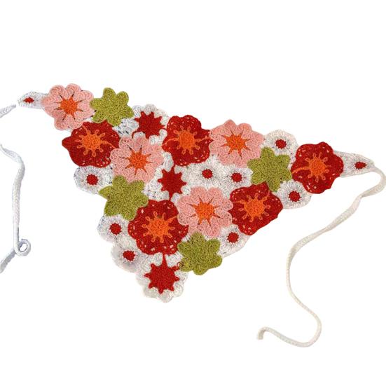 

Headscarf French Retro Style Embroidery Flower Pattern Headband Hollow Design Breathable Elastic Hair J