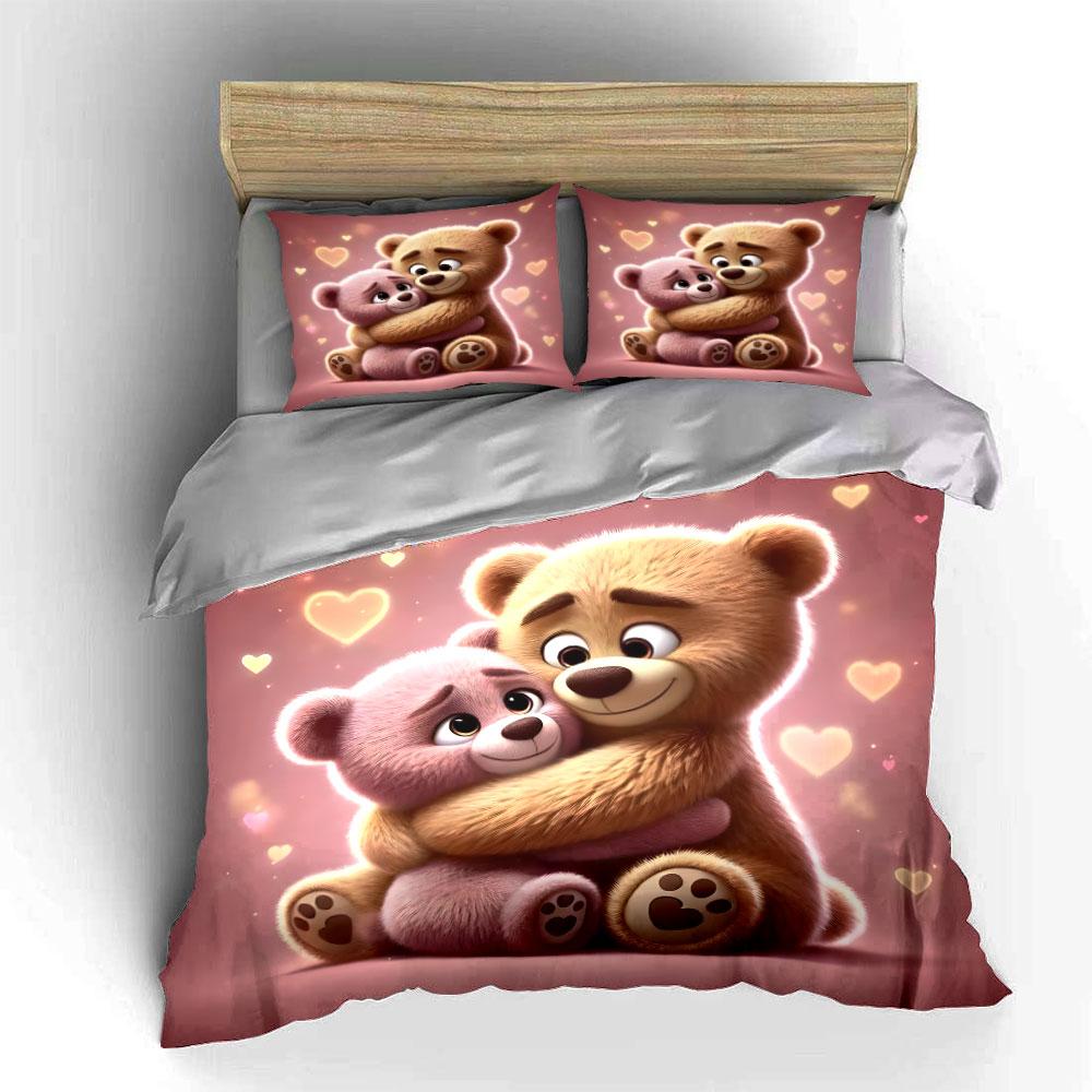 Cartoon Bears Hugging Warmly Printed Duvet Cover Set1 Duvet Cover+2 Pillowcasemulti Size Bedroom Bedding Decor Luxury Gifts