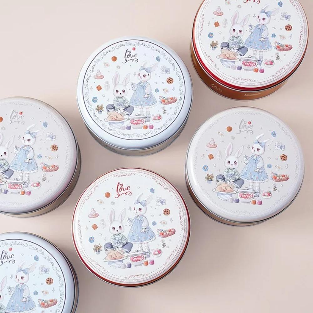 Cartoon Rabbit Printed Tinplate Candy Chocolate Boxes Metal Empty Cookie Tin Box Multifunction Round Biscuit Packaging Iron Can