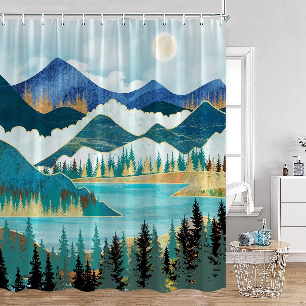 Abstrakta duschdraperier Nordisk mid-century-stil Badrumsdekorationer Modern minimalistisk badkarsgardin Polyester Badrumsdekor