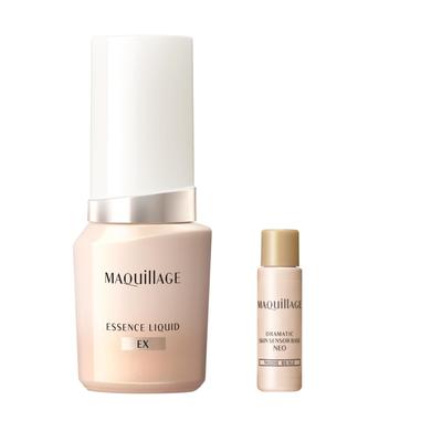 MAQUILLAGE Essence Liquid EX Ocher 10 with Small Makeup Base 8mL Foundation Liquid 2025 Model Translucent Foundation Serum Shiseido (24mL + SPF50+)