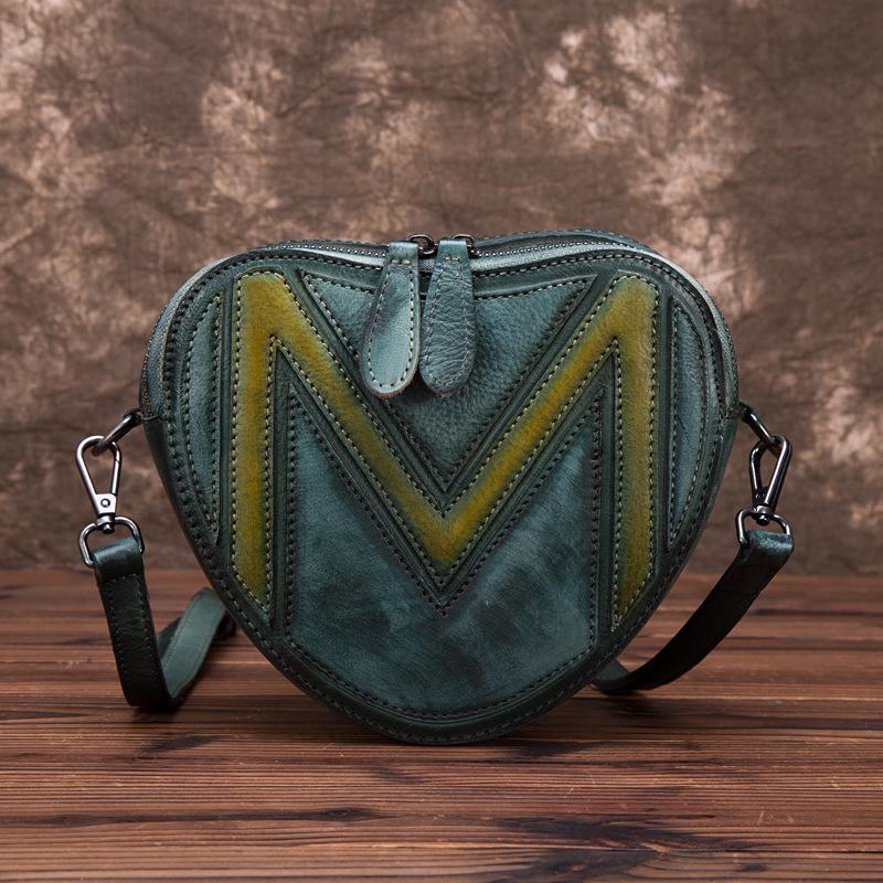 Pravá kůže ve tvaru srdce Dámské kabelky Vintage kabelky přes rameno Módní dámská večerní kabelka Crossbody Messenger kabelky Peněženka GZW