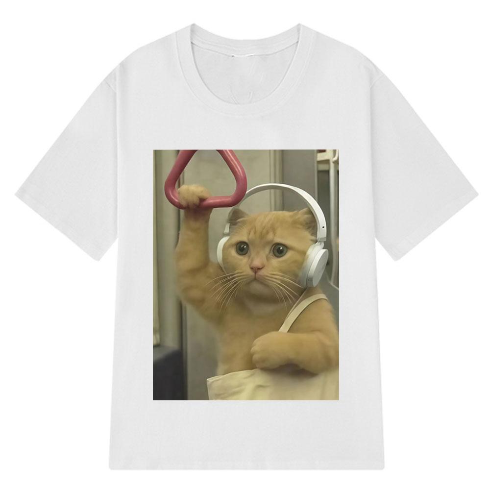 Subway Cat Meme  Funny Kitty Print T-shirt Men Women Fashion Clothing T-shirts Short-sleeved Loose Harajuku Oversized T-shirts