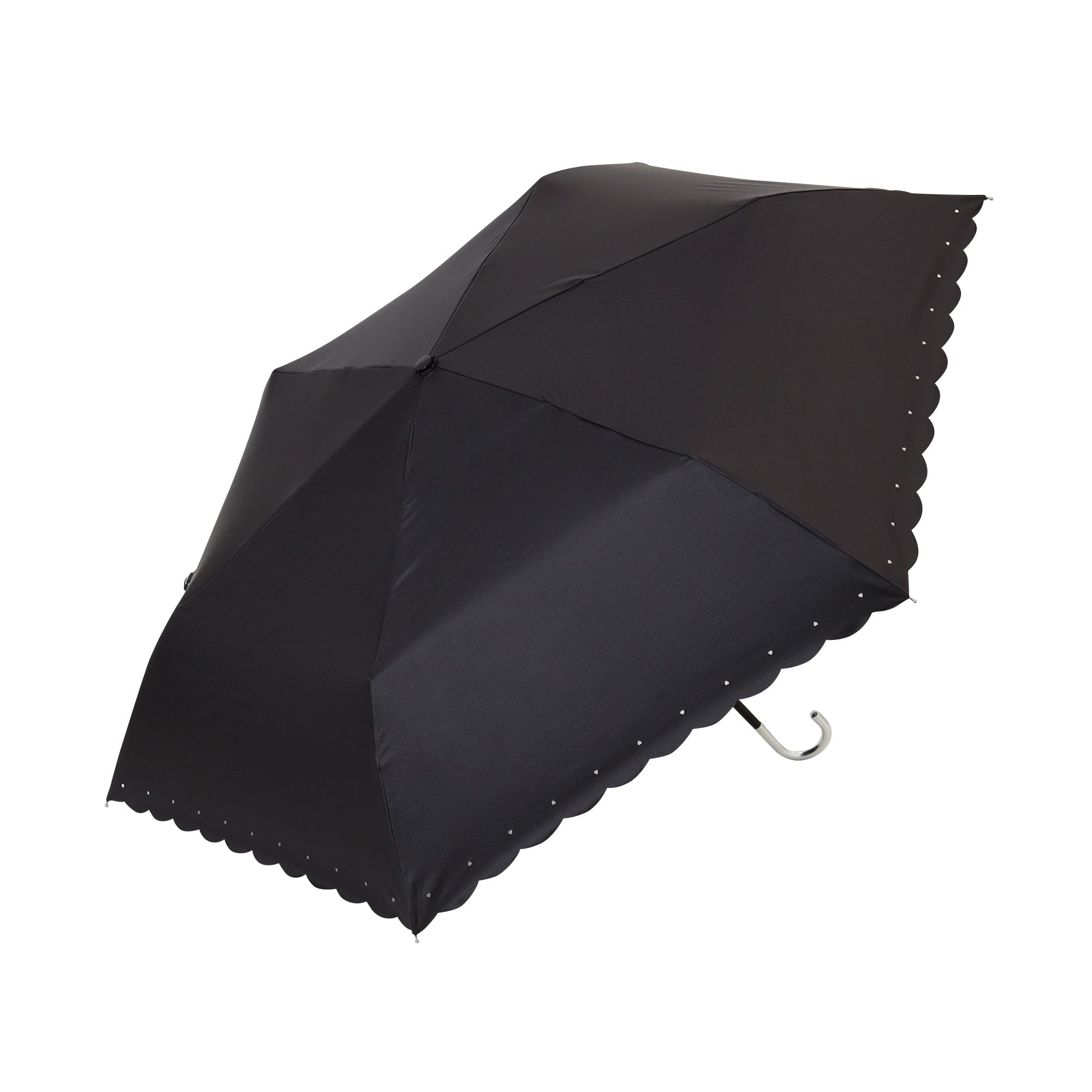 

Francfranc Folding Black and Rain with Silver Ribbon Heart Design Umbrella, 50cm, (Sun Umbrella) чорний