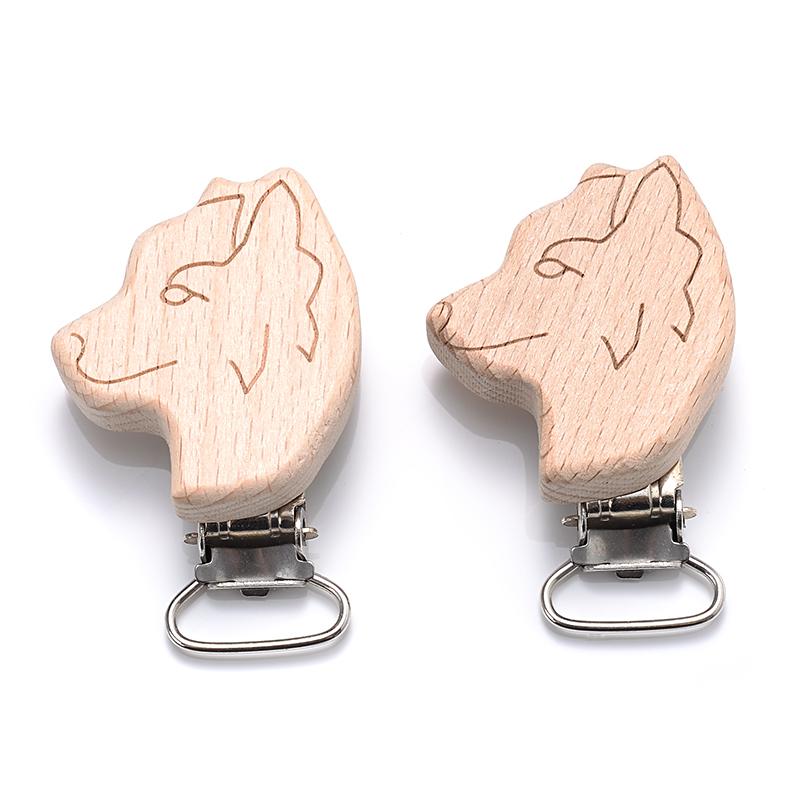5Pcs/Lot 9 Style Fish Rabbit Butterfly Shape Beech Wooden Clips Metal Bracket for Baby Pacifier Clips Chain Holder Accessories