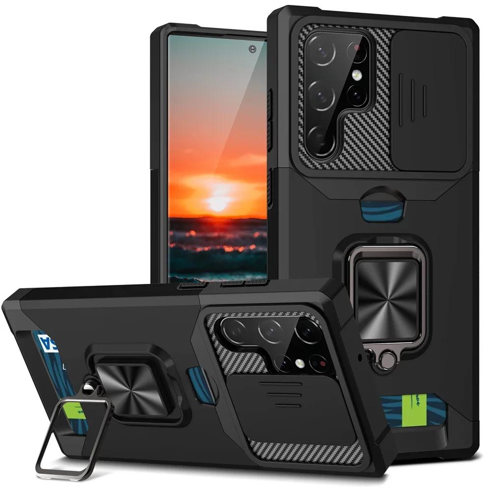Armor Kickstand Case for Samsung Galaxy S24 S23 Ultra S22 Plus S21 FE Note 20 Cover Card Slot Wallet Ring Holder Business Full Protection Cover