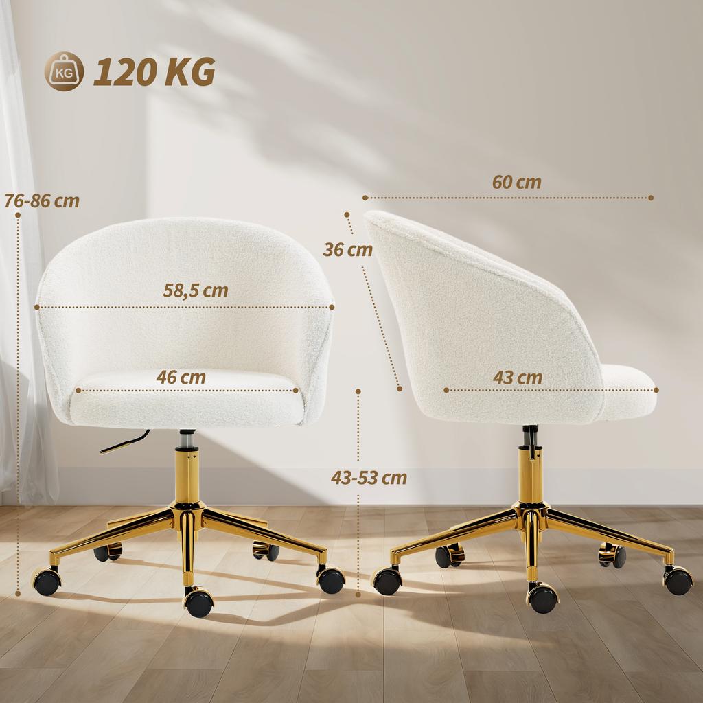 Office chair, ergonomic height-adjustable office armchair, swivel seat, steel base, cream
