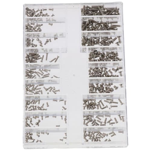 Small Screw Assortment Kit, 18 Types of M1.2 / M1.4 / M2.0 Mini Micro Screws Set, Flat and Countersunk Head for Sunglasses, Eyeglasses, Clocks, and Ta