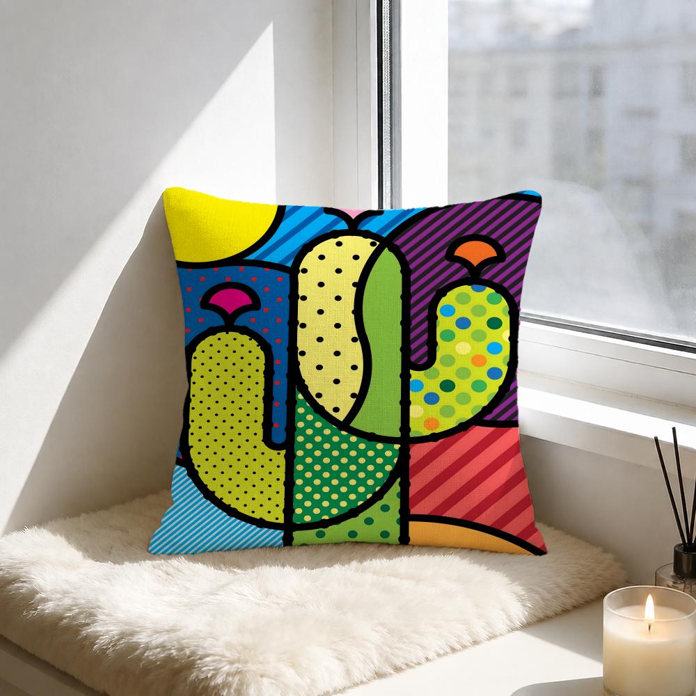 Artist Romero Britto Cushion Cover Natural Linen Pillowcase Set AllinOne Decor for Sofa Bedroom Chair
