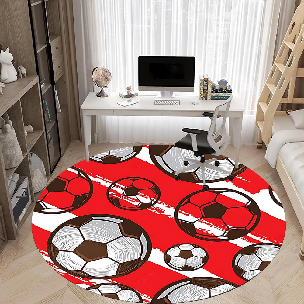 1PC Soccer Balls Pattern Office Round Area Rug, Indoor Mat Suitable ForOffice, Under Office Chairs Bedroom Living Room Home Decor, Room Deco, D086