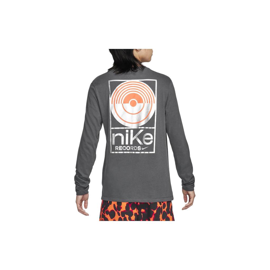 Nike Letter Pattern Printed Loose Round Neck Long Sleeve T-Shirt Men Tops Coal-Gray FQ3879-060