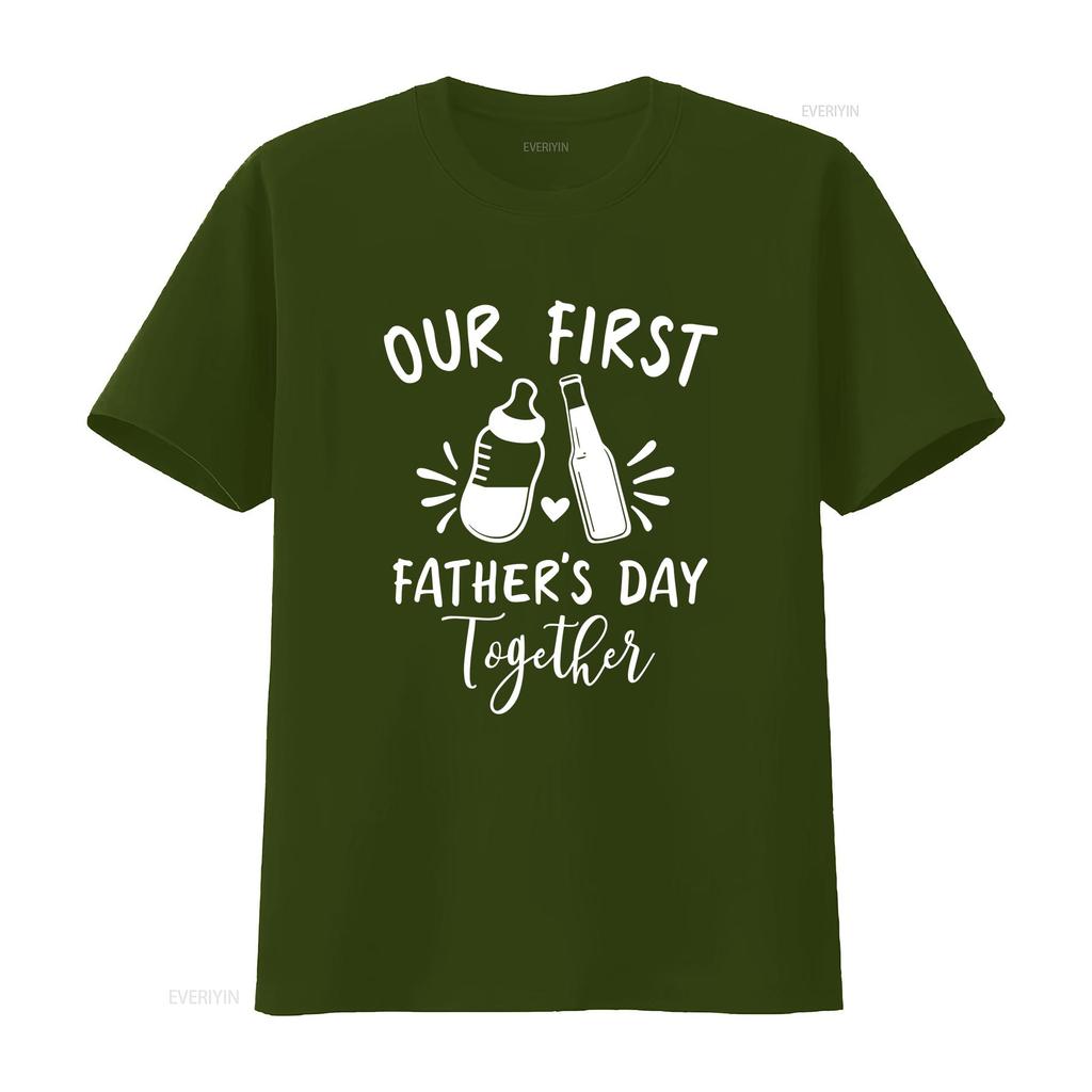 Our First Fathers Day Together T Shirt Dad and Son Matching New Daddy Father's for Bottle vintage Washed Stylish Soft