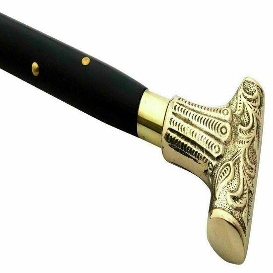 Brass Designer Handle Wooden Walking Cane Stick Vintage Victorian Handle