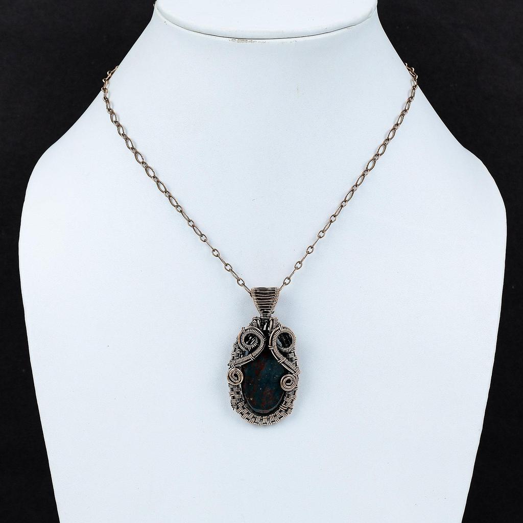 Bloodstone Pendant Copper Wire Wrapped Pendant Handmade Pendant Amazing Copper Jewelry Dainty Pendant For Gift Wire Wrapped Gemstone Jewelry