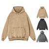 Felpa con cappuccio unisex autunno primavera con grande tasca, ampia, lavata, polsini e orlo elastici, spalle inclinate, colore puro, ampia, sportiva
