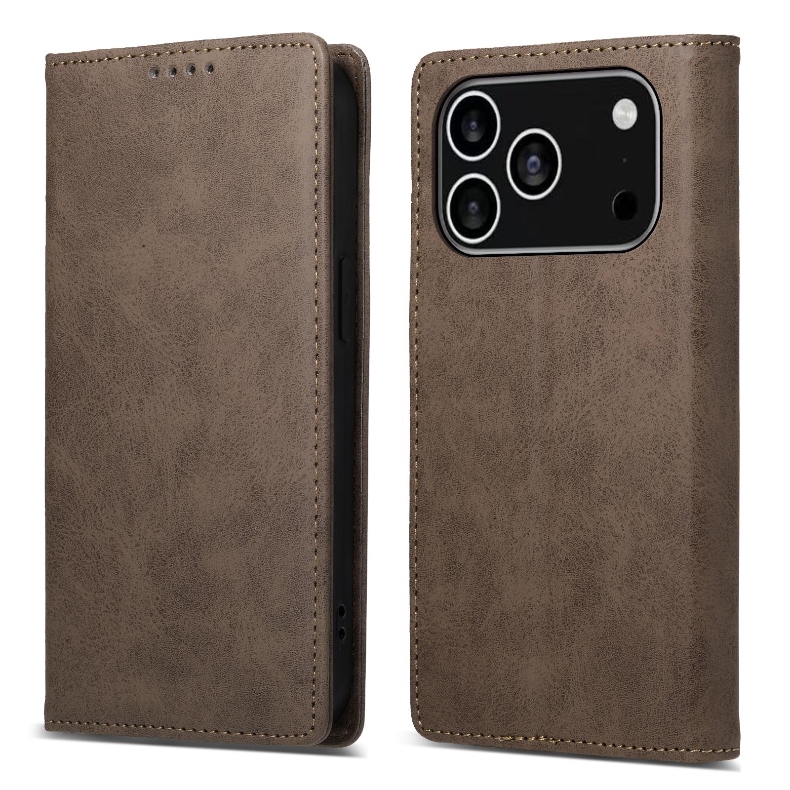 

For iPhone 17 Pro Wallet Case RFID Blocking PU Leather Phone Cover Brown