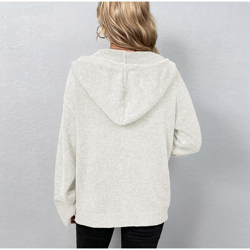 Женский повседневный и модный вязаный кардиган с длинными рукавами и капюшоном — фото 13