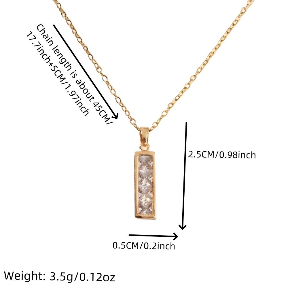 1 Piece Simple Rectangle Shape Zircon Pendant Necklaces for Women Gold Color Stainless Steel Necklace Jewelry Party Accessories