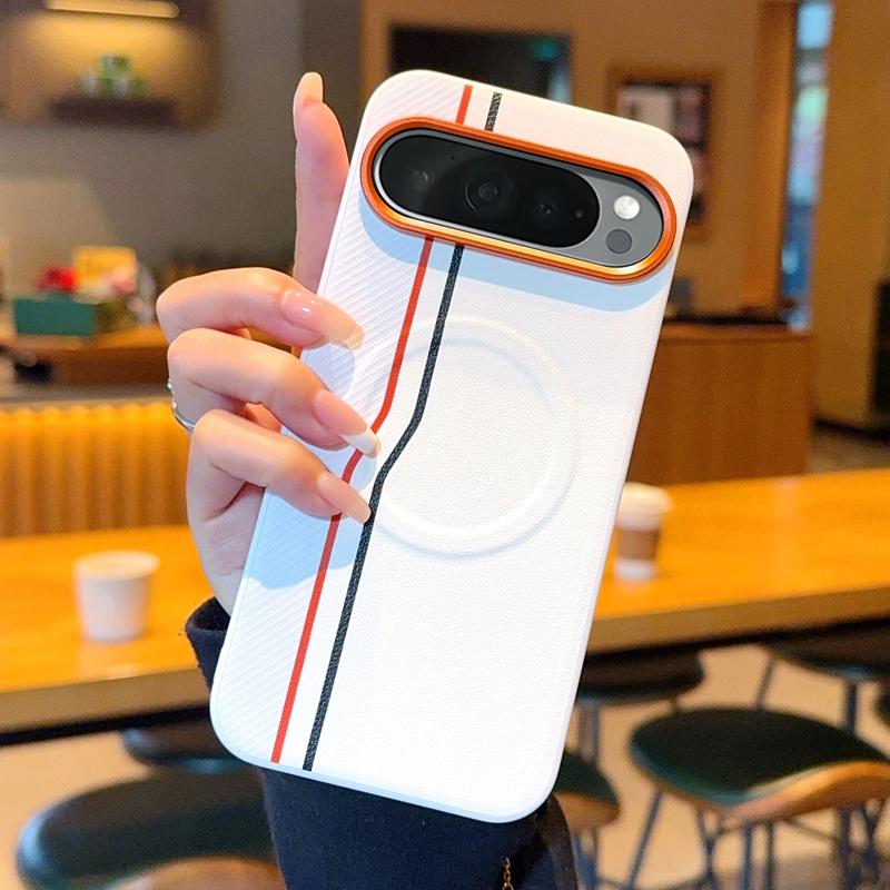 

For Google Pixel 9 9A Pro XL Case Magnetic Carbon Fiber Pattern Vegan Leather Contrast Color Soft Silicone TPU Back Cover Google Pixel 9