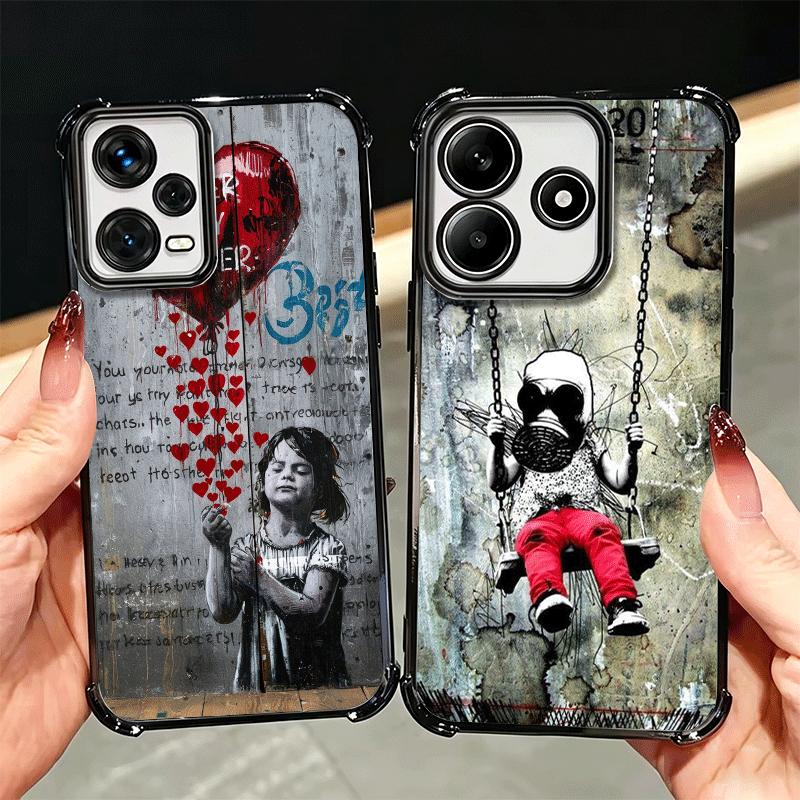 B-Banksy Art Graffiti Artist Plating Phone Case For Xiaomi Redmi Note 14 15 Pro Plus 13 12 11 11S 11T 10 9S 9 5G Anti-Fall Airab