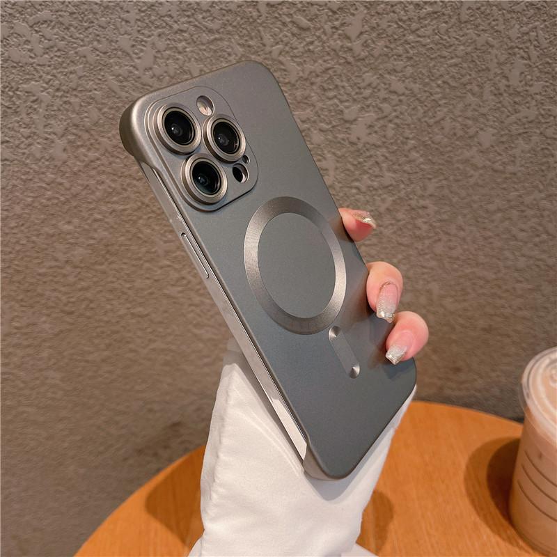 Frameless Plating Metallic Paint Magnetic Hard PC Case For Apple iPhone 15 14 13 12 Pro Max Plus Matte Anti-fingerprint Shockproof Back Cover Shell