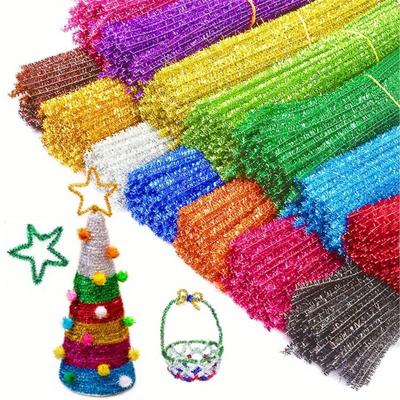 100pcs 11.81inch Christmas Glitter Chenille Stems Pipe Cleaners Plush Tinsel Stems Wired Sticks DIY Craft Supplies Decoration