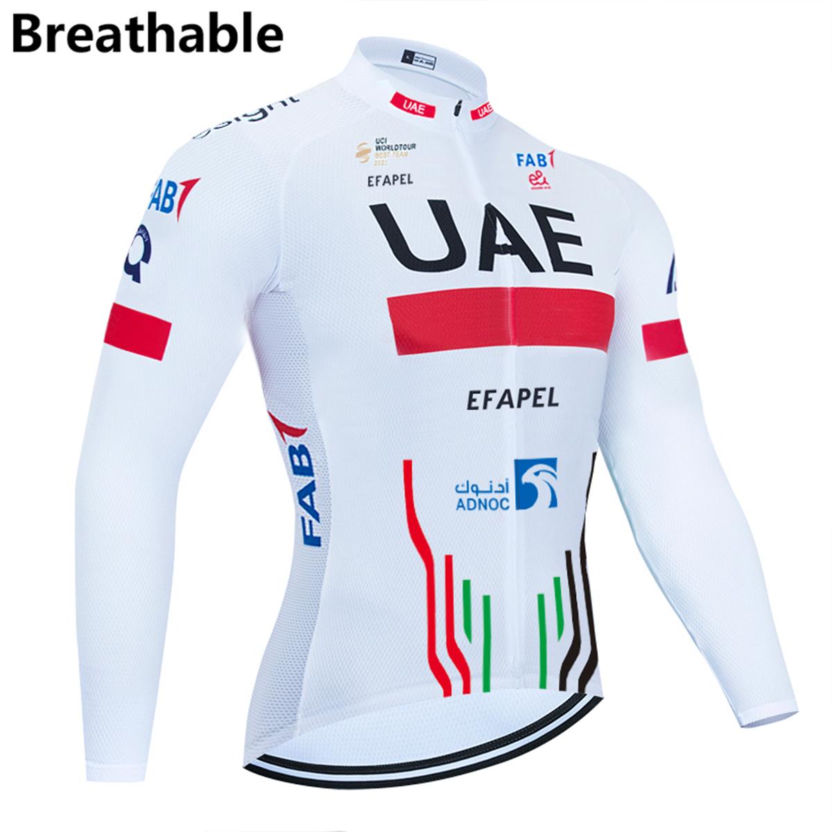 

New White Cycling Clothing UAE Cycling Jersey Long Sleeves Summer Bike Maillot Ropa Ciclismo Breathable Bicycle TShirt 3 Pockets L