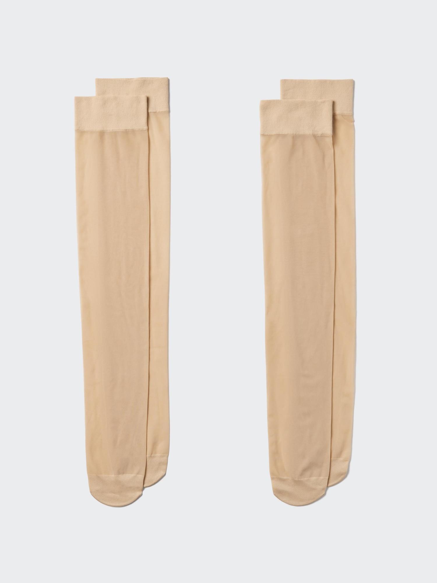 Uniqlo Japan Sheer High Socks 2 Pair Set 31 BEIGE/ONE SIZE