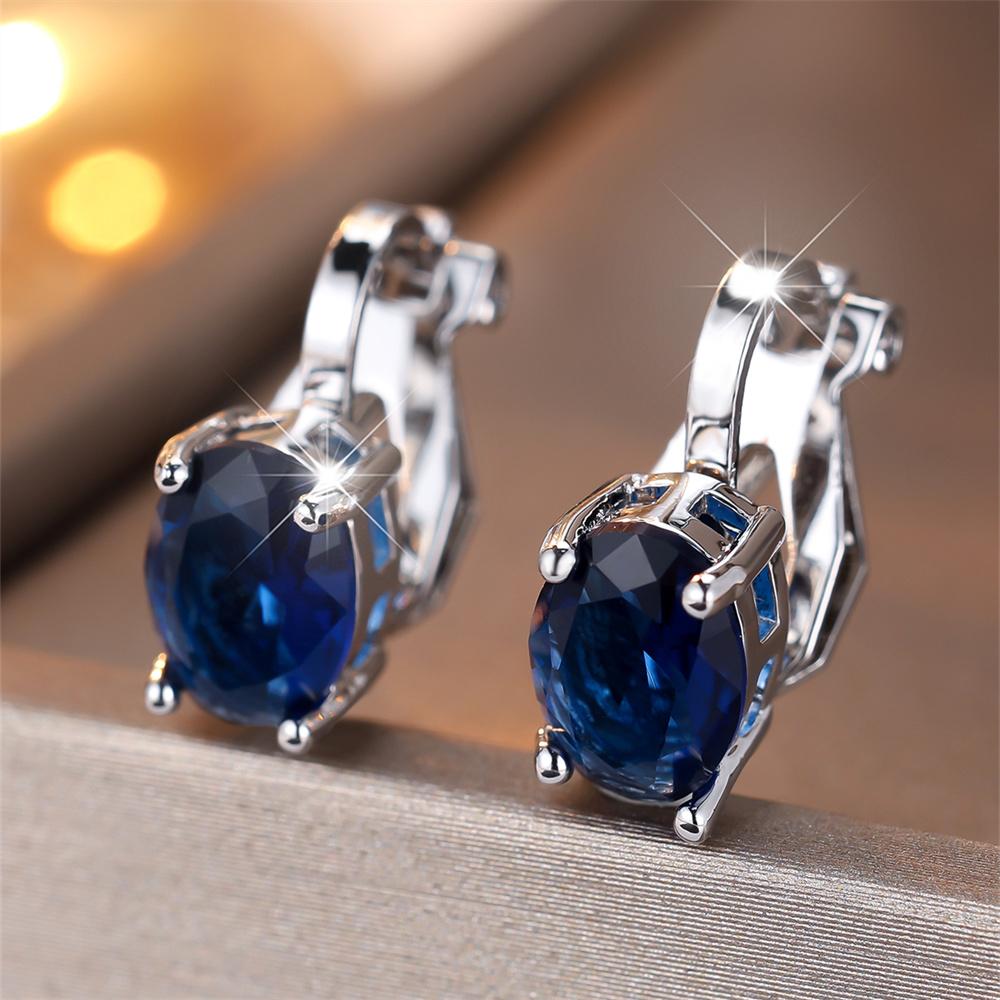 Pendientes de Clip Pequeños Lindos con Piedra Ovalada de Circonita Arcoíris Para Mujeres Pendiente de Compromiso Color Plata Vintage Joyería de Cristal Multicolor