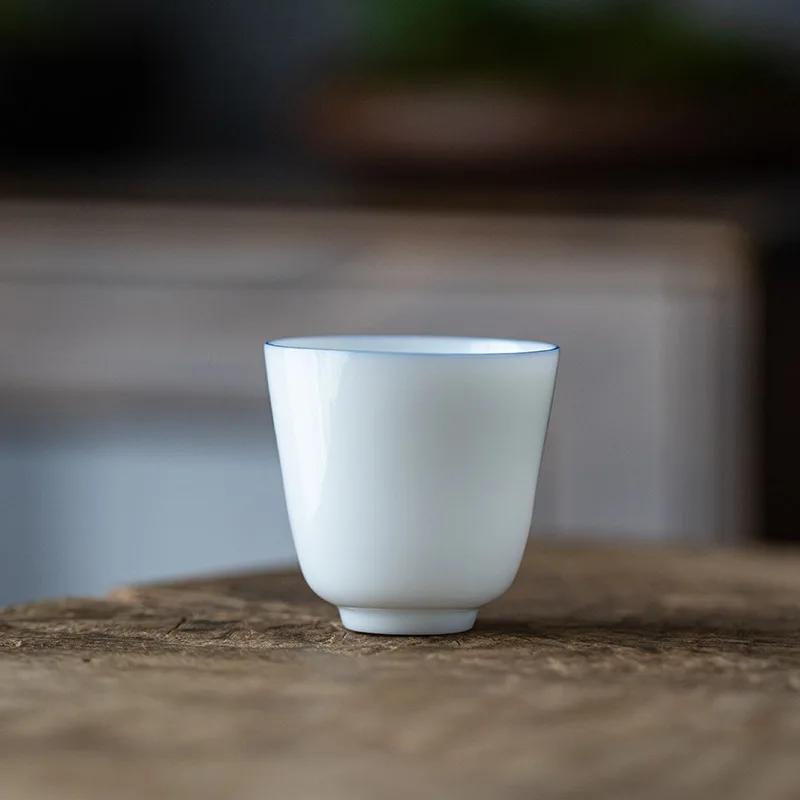 Thin Tire Kung Fu Tea Cup Ceramic Whiteware Single Cup Ceramic Teacup Master Cup Tea Set Small Tea Bowl Ceramic Teacups  200ml
