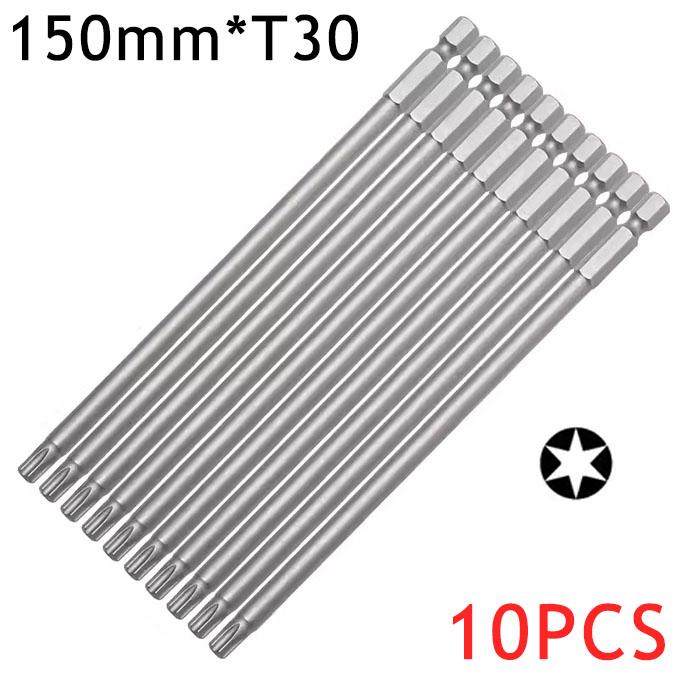 6/10Pcs 150mm Long Magnetic Torx Screwdriver Bits Set Electric Screwdriver Head T10,T15,T20,T25,T30,T35,T40