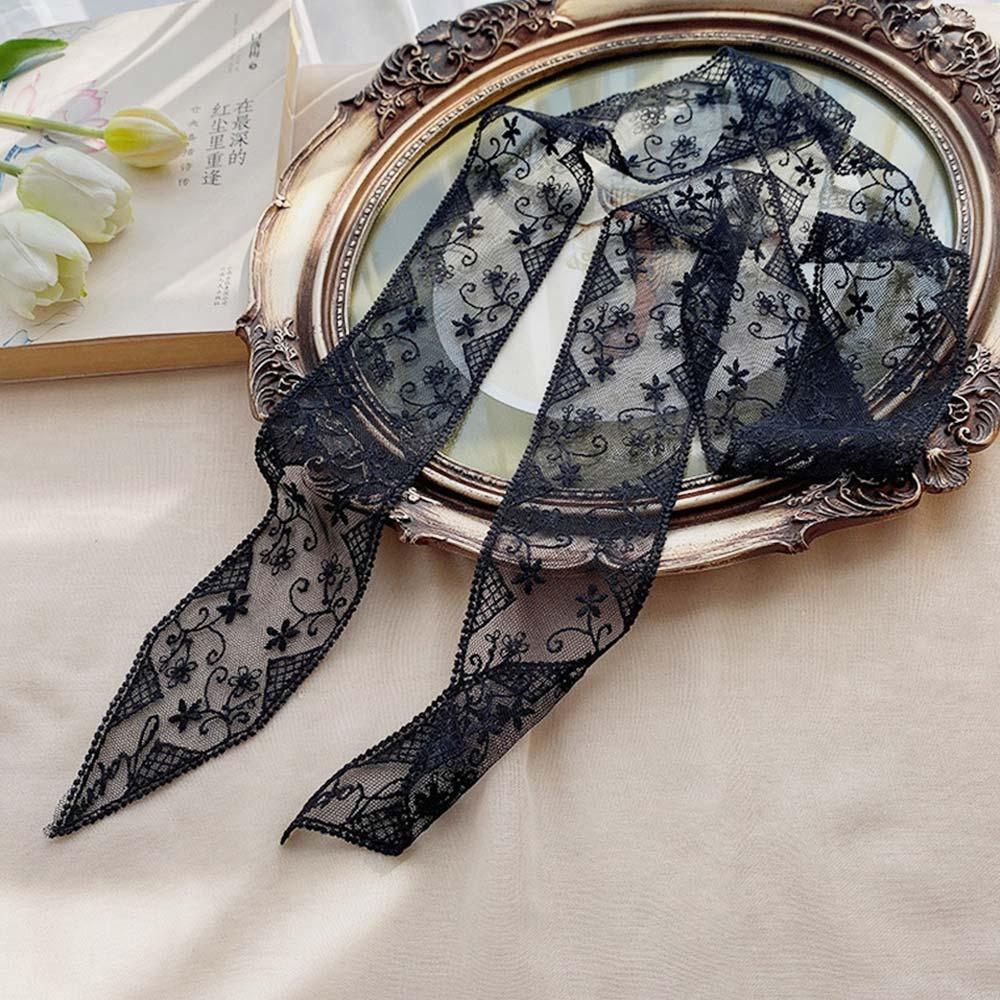 

Floral Headband Soft Neckerchief Fashion Lace Scarf for Women 2 Black