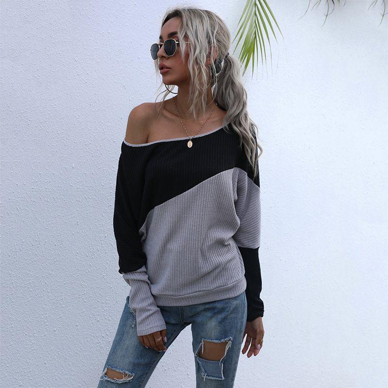

T-shirt Loose Long Sleeve One Shoulder Topt T-shirt Loose Long Sleeves off Shoulder Black Gray XL