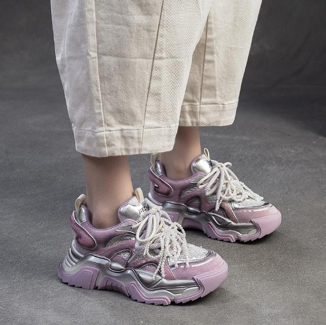 Fashion 5cm Air Mesh Microfiber Pigskin Leather Summer Bling Mixed Color Fsahion Ankle Boots Hollow Chunky Sneaker Women Shoes