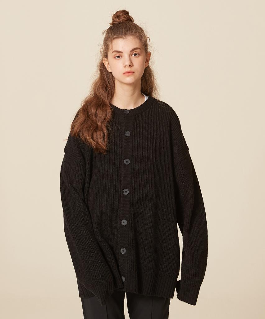Blond9 Basic Round Neck Knit Cardigan_Black