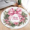 Merry Christmas Round Carpet,Pink Bowknot with Green Pine Branches, Festive Holiday Decor Floor Rug for Home Living Room Bedroom