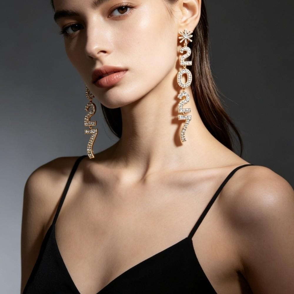 Rhinestone 2027 Digital Earrings Elegant Stud Earrings Happy New Year Earrings  Daily
