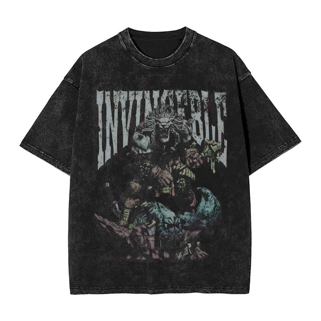 T-shirt Comic Battle Beast Invincible Hip Hop Cotone Lavato Vintage Uomo Donna Streetwear Maglietta Stampata
