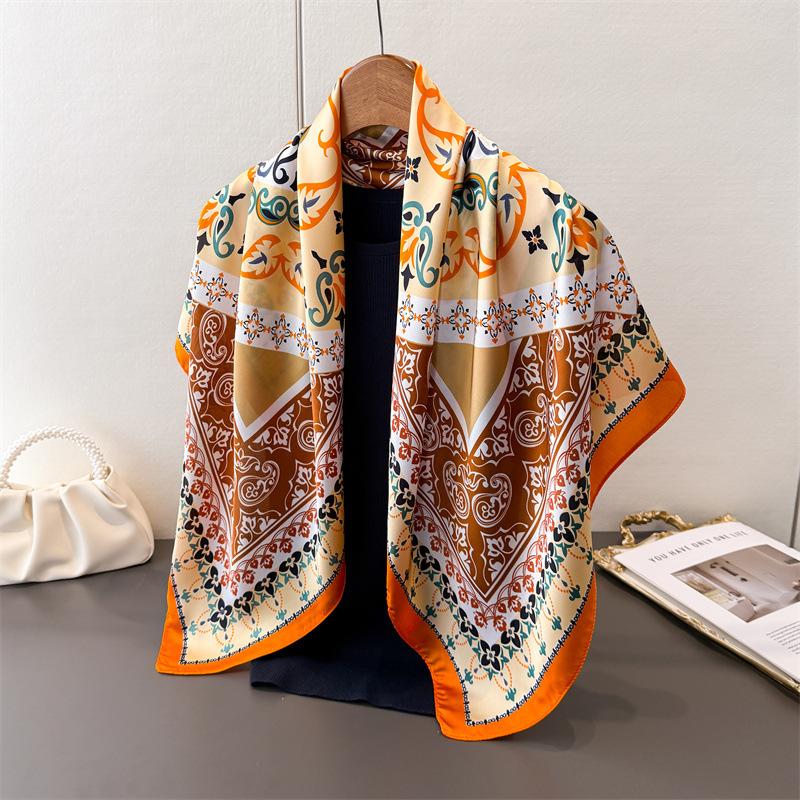

Vintage Fashion Imitation Silk High-End Printing Large Square Scarf Silk Scarf Shawl Headscarf Neck Protection Scarf Decorative Women S Scarf 90*90cm