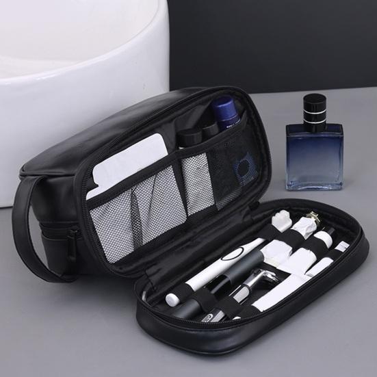 Pánská cestovní toaletní taška z umělé kůže, vodotěsný organizér na toaletní potřeby s boční rukojetí, přihrádkou na mokré věci, taška pro uložení holicích potřeb