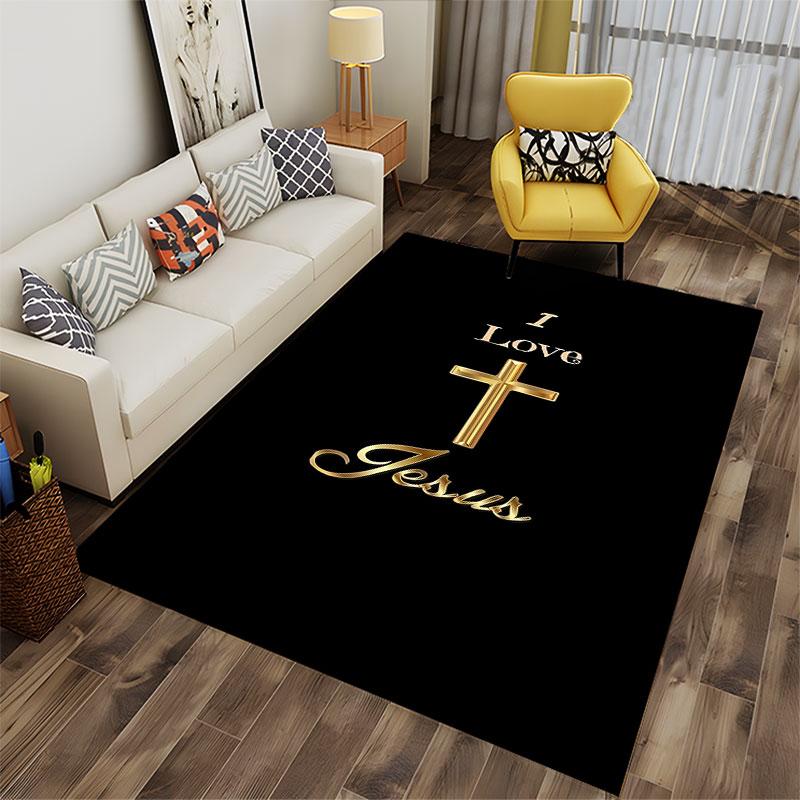 Christian Gold Cross Design suitable as a non-slip mat for the living room or bedroom sofa